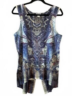 One World Bohemian Paisley Print Sleeveless Tunic Tank Top